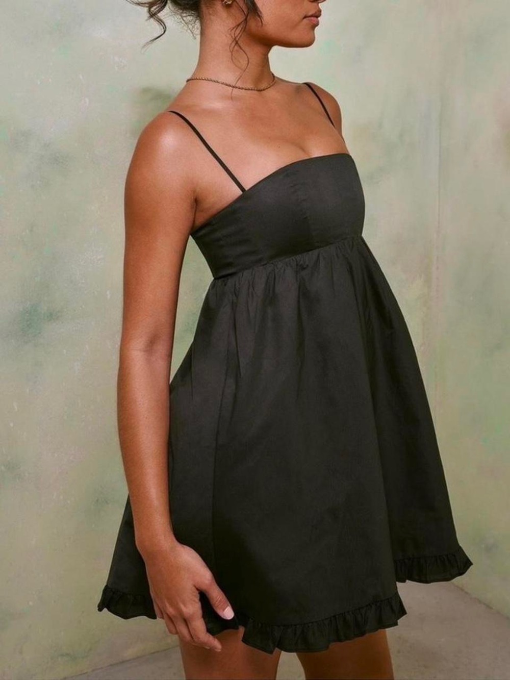 Oh Polly Black Spaghetti-Strap Babydoll Mini Dress